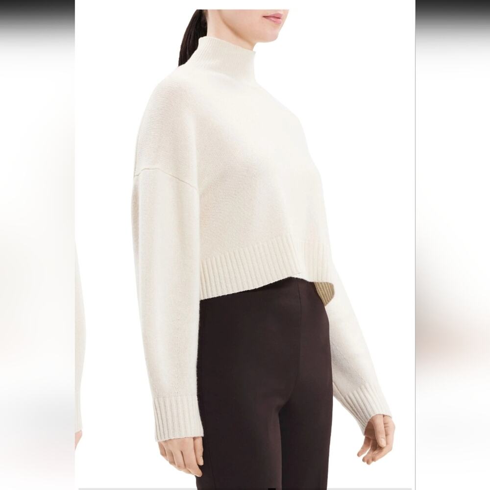 NWT$425 Theory Cashmere Drop Shoulder Boxy Cropped Pullover Turtleneck Sweater L